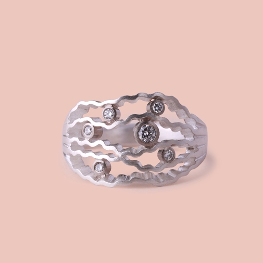 Strata statement ring, silver, white gold and diamonds by Clara Breen