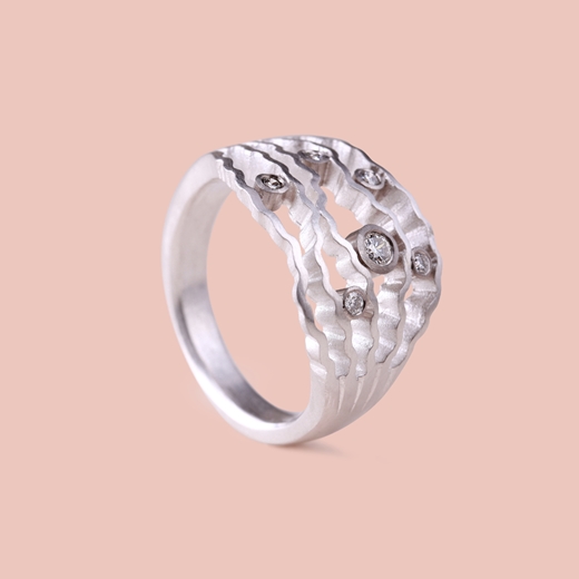 Strata statement ring, silver, white gold and diamonds by Clara Breen