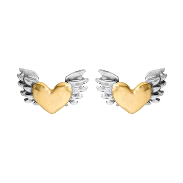 Chubby winged heart stud earrings