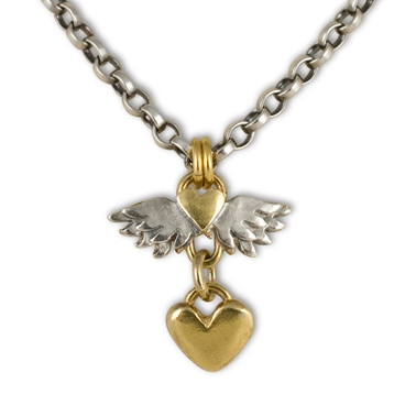 Classic Winged Heart & Heart Drop Necklace