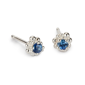 Cluster earrings - recycled silver and blue sapphires by Hannah Bedford