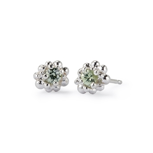 Cluster earrings - green sapphire and silver