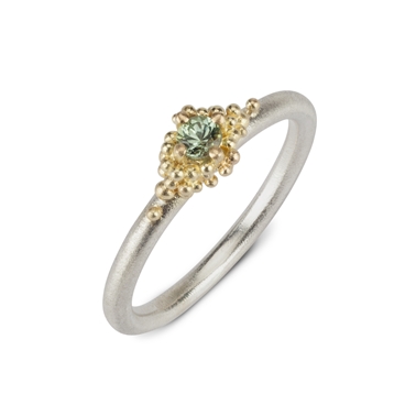 Cluster ring - silver, gold and green sapphire