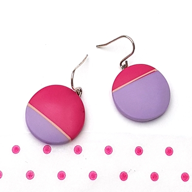 mismatch drop lilac and cerise pink round earrings