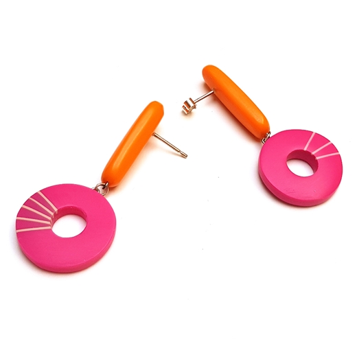 lolipop drop earrings cerise and orange