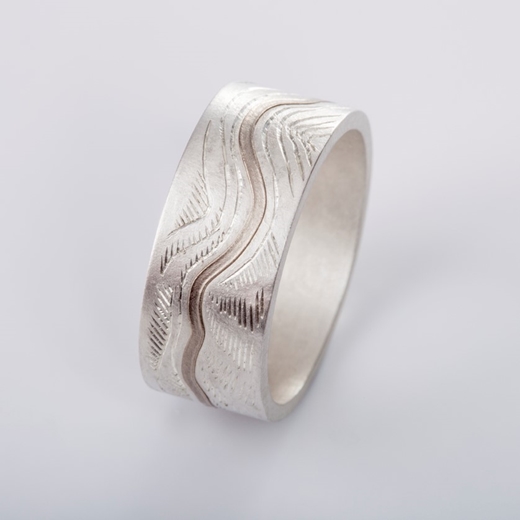 Contours Ring Silver and 18ct white gold - side view - By Clara Breen