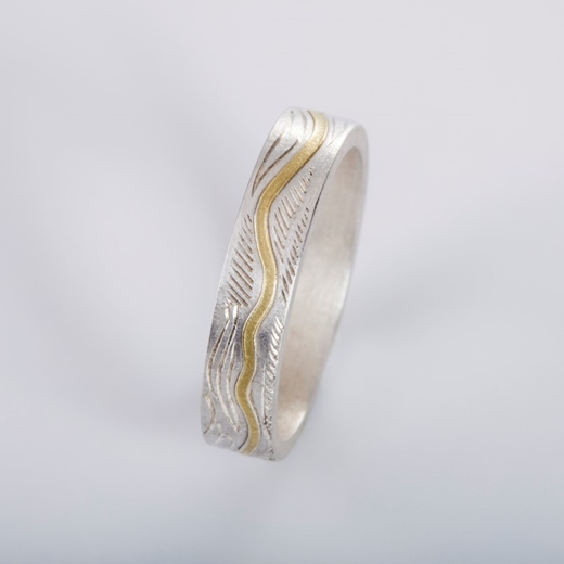 Contours Ring Silver and 18ct yellow gold - side veiw - By Clara Breen