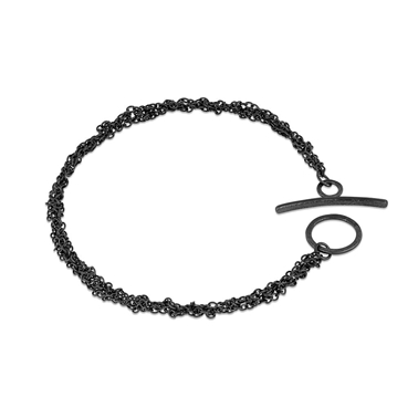 Oxidised Crochet Chain Bracelet With French Knit Textured T-Bar Fastening