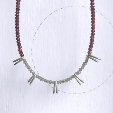 Garnet and labradorite tag necklace