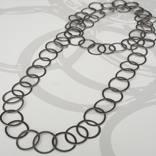 Long oxidised silver flat loop necklace