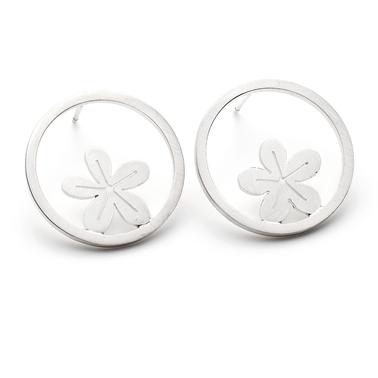 Medium Silver Circle and Flower Earrings