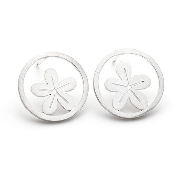 Small Silver Circle and Flower Earrings
