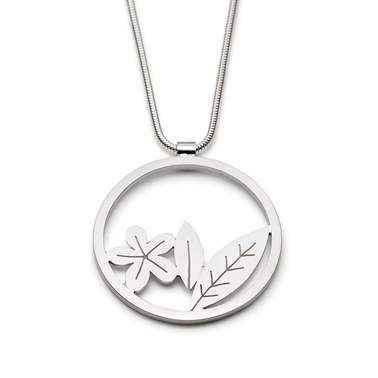 Round Silver Leaf and Flower Pendant
