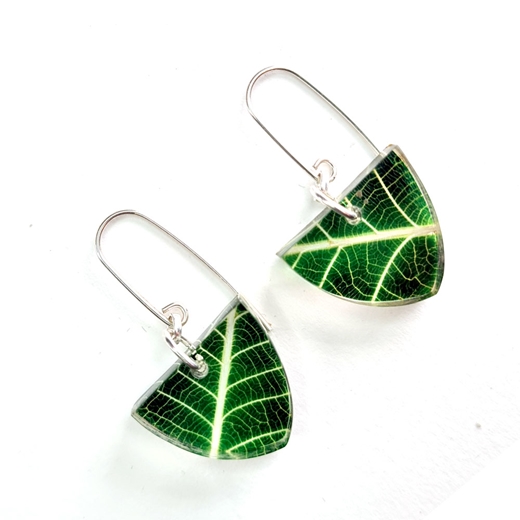 dark green skeleton leaf tri earrings