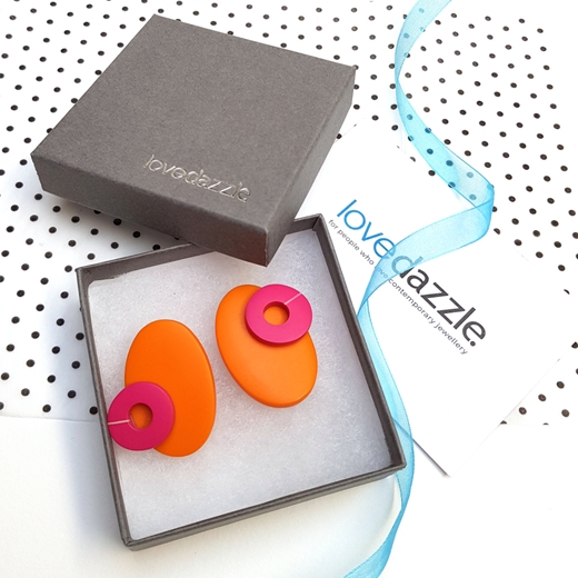 Double layer orange oval resin earrings-packaging