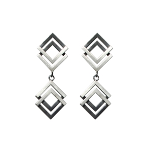 Double Geom Drop Earrings Oxi/Silver