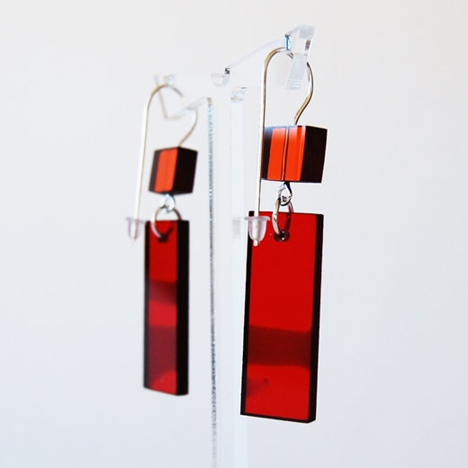 2 construction earrings orange and red
