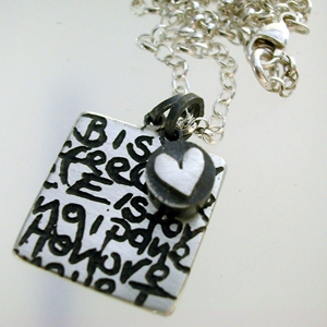 Square Writing Pendant with circle & heart