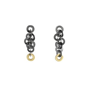 Ra earrings, oxidised silver with 18ct gold