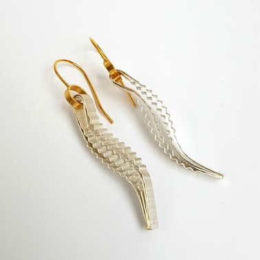 Strata Earring, silver with gold hook