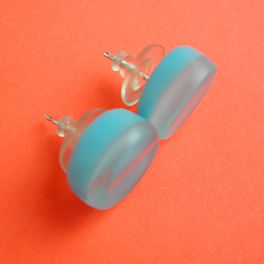 pale blue round resin earrings side view