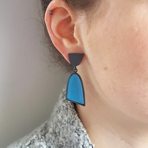 Asymmetric Colour Drop Earrings (Aqua Blue)