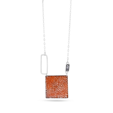 Three Piece Square Necklace - Tangerine, Blue and Silver