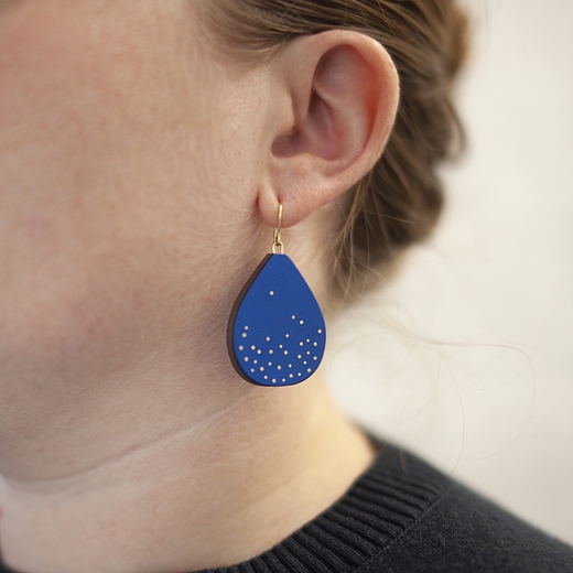Ultra blue and gold bulb earrings - worn