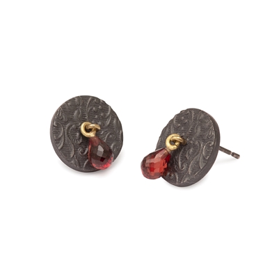 Embossed brocade garnet stud earrings by Marianne Anderson