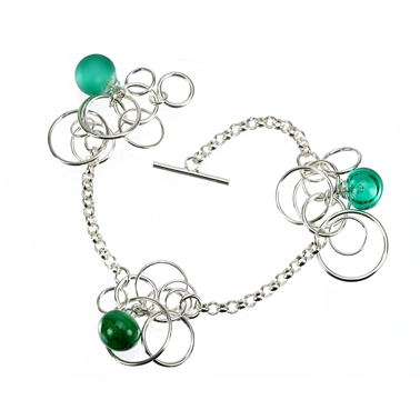 Emerald-green-lampworked-glass-bubble-sterling-silver-bracelet-by-Charlotte-Verity