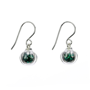 emerald CZ-lampworked-blown-glass-sterling-silver-hook-earrings-by-Charlotte-Verity