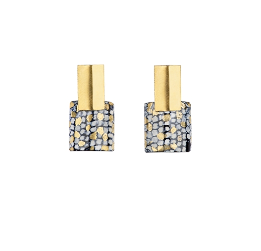 Gold Plated Rectangle and Square Stud Drop Earrings - Blue and Gold