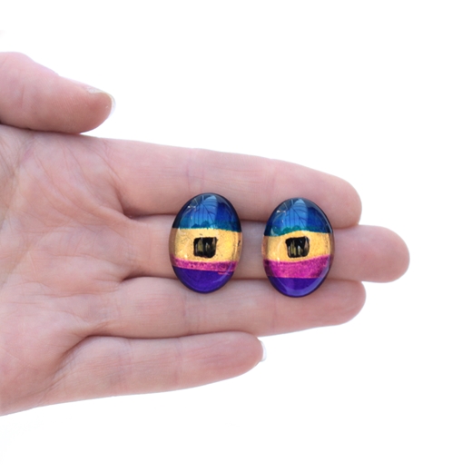 Purple Oval studs - scale view
