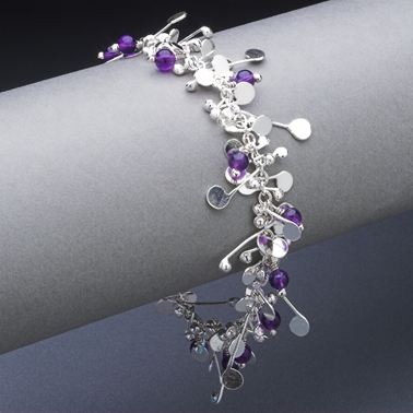 Blossom wire bracelet with amethyst, polished