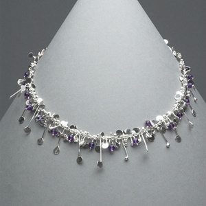 Blossom wire necklace with amethyst, polished