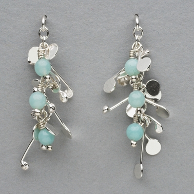 Blossom wire stud earrings with amazonite, polished
