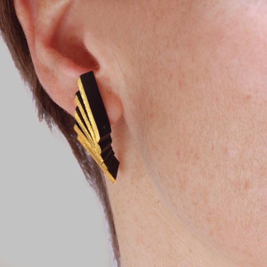 Flight Earrings - Black & Gold - modelled