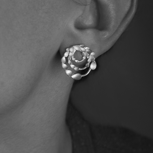Floral Orbit Silver and pearls Earrings 3