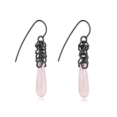 Flutter hoop earrings with rose quartz beads