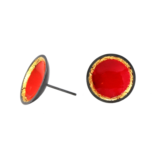 Red Circle Studs - side view