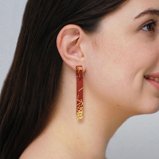 Long Lines Red Earrings - modelled