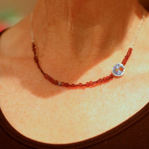 Garnet petri necklace worn