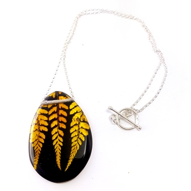 black and Gold fern pendant Sue Gregor