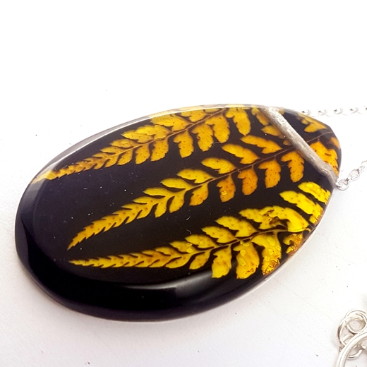 black and Gold fern pendant Sue Gregor