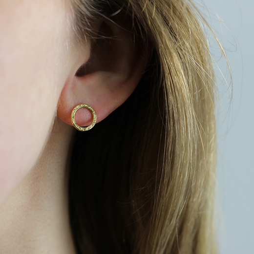 Gold Plated French Knit Imprinted Hoop Studs worn