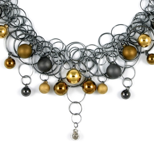 Gold Frost CZ Smaller Bubble Necklace Oxidised close up