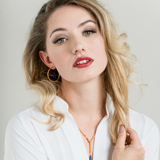 Model Shot - Gold Plated Medium French Knit Imprinted Hoops