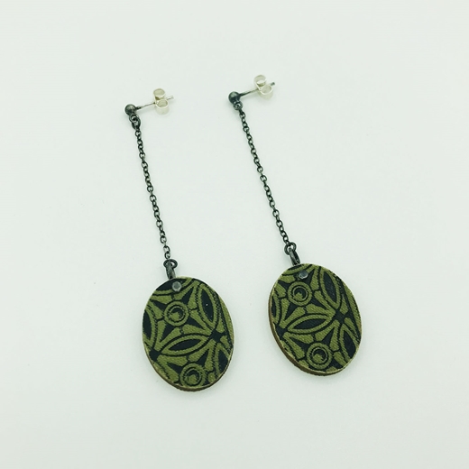 Green and Black Long Drop Earrings Front 2