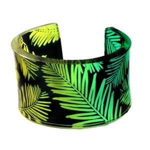 Green dip-dye Conifer leaf Recycled Plastic Cuff with leaves