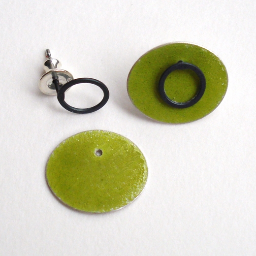 Green ovals with oxidised loop studs, parts view